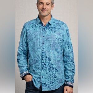 Au Noir Button UP Shirt Men Size 10/3XL Plaid Floral Long Sleeve Contrast Cuff